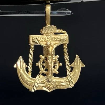 VTG 14k Gold Solid Anchor Mariner Cross Jesus Crucifix Pendant 7.6g - Image 1 of 4
