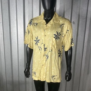 Bamboo Cay Button Up Shirt Short Sleeve Yellow Blue Floral Rayon Large Men’s - Picture 1 of 3