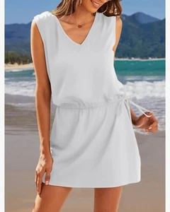 Hount Women's Pullover Dress Shirt Sleeveless Top Drawstring Waist White Size L - Picture 1 of 8