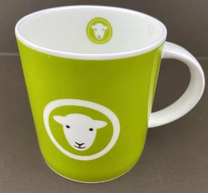 Taza de cerámica Herdy Sheep English Fine Bone China, verde y blanco con logotipo de novedad. En muy buena condición - Imagen 1 de 11