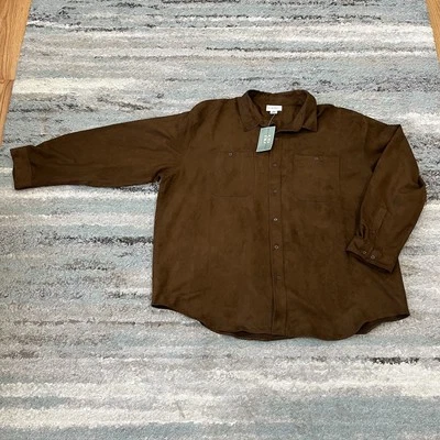 KnightsBridge Brown Button Down Mens 3XL Big Mens Long Sleeve Faux Suede  - NEW - Image 1 of 4