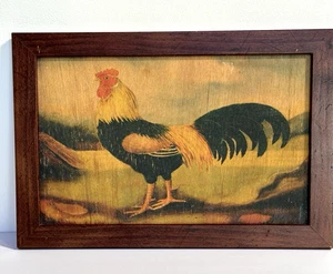 Wooden French Rooster Chicken Framed Print on Wood 2000 by Alexandra Churchill - Picture 1 of 8