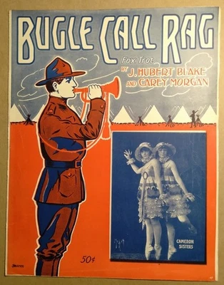 1916 Bugle Call Rag Fox Trot Sheet Music Cameron Sisters Inset Cyan Illustration - Image 1 of 3