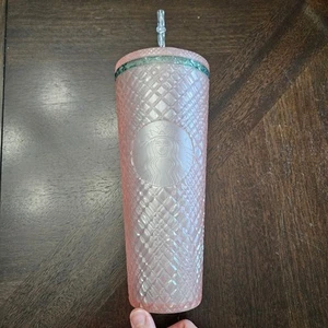 Starbucks Cold Cup Tumbler Venti 24oz Jeweled Pearl Pink Green Summer Reusable - Picture 1 of 7