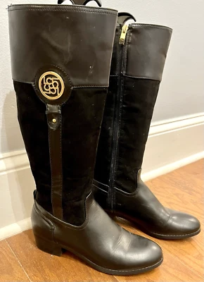 LIZ CLAIBORNE, ЖЕНСКИЕ 7,5 М, 'TILIA', ЧЕРНЫЕ ВЫСОКИЕ САПОГИ ДЛЯ ВЕРХОВОЙ ЕЗДЫ, БОКОВАЯ МОЛНИЯ, С ЛОГОТИПОМ - Изображение 1 из 4