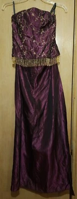 Y2K Gunne Sax Jessica McClintock 2Pc Sz 7 Dress Plum Gold Embroidery Fringe Prom - Image 1 of 4