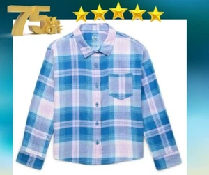 Camicia di flanella Wonder Nation bambina 2XL 18 con maniche lunghe blu a quadri NUOVA - Foto 1 di 9