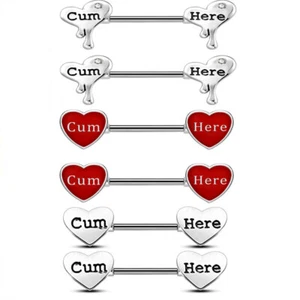 3 Pairs 14 GA 9/16" Barbell Nipple ring Cum Here Heart Shape Body Piercing F199 - Picture 1 of 2