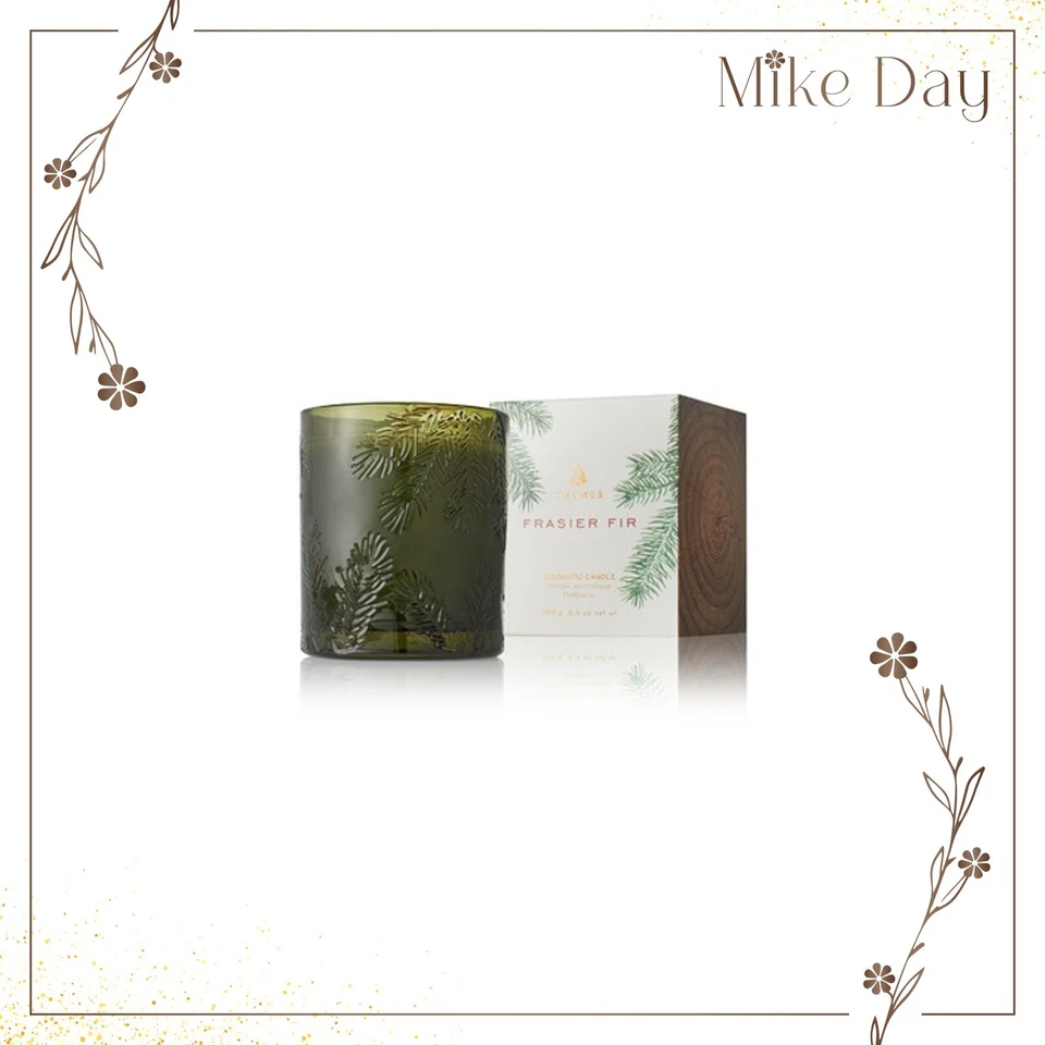 Thymes Frasier Fir Molded Green Jar Candle Glass 6.5 Oz. 45 Hour Burn Time