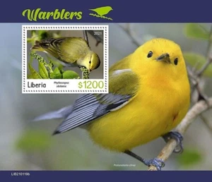 WARBLERS Birds 1-Value MNH Stamp Sheet #91 (2021 Liberia) - Picture 1 of 1