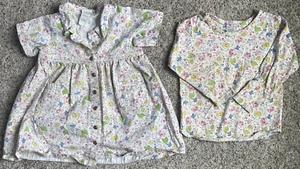 Vintage Carter's Girls 4T White All Over Print Button Front Dress + L/S Shirt - Picture 1 of 11