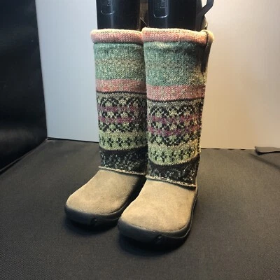 LN US10 KEEN BROWN SUEDE CASUAL KNIT PULL ON MID CALF TRAIL BOOTS OUTDOOR SHOES - Image 1 of 4