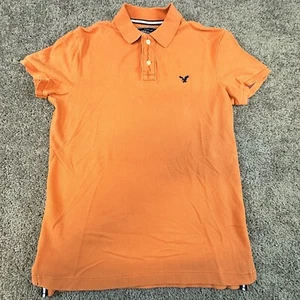 American Eagle Polo Men's Large Orange Collared 1/4 Button Short Sleeve Casual - Picture 1 of 11