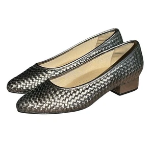 Trotters Womens Jade Pewter Pumps Size 9 Woven Leather Heels Slip On Shoes T2269 - Picture 1 of 12