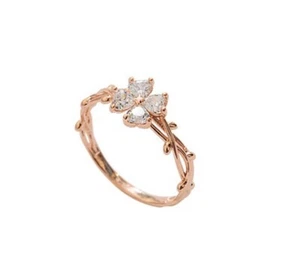 Flower Lucky 4-Leaf Clover Pave Cubic Zirconia Rose Gold GP Engagement Ring RS77 - Picture 1 of 3