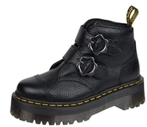 Bota Dr. Martens Devon para mujer con hebilla de flor cuádruple - napa fresada negra nueva con caja talla 8 - Imagen 1 de 8