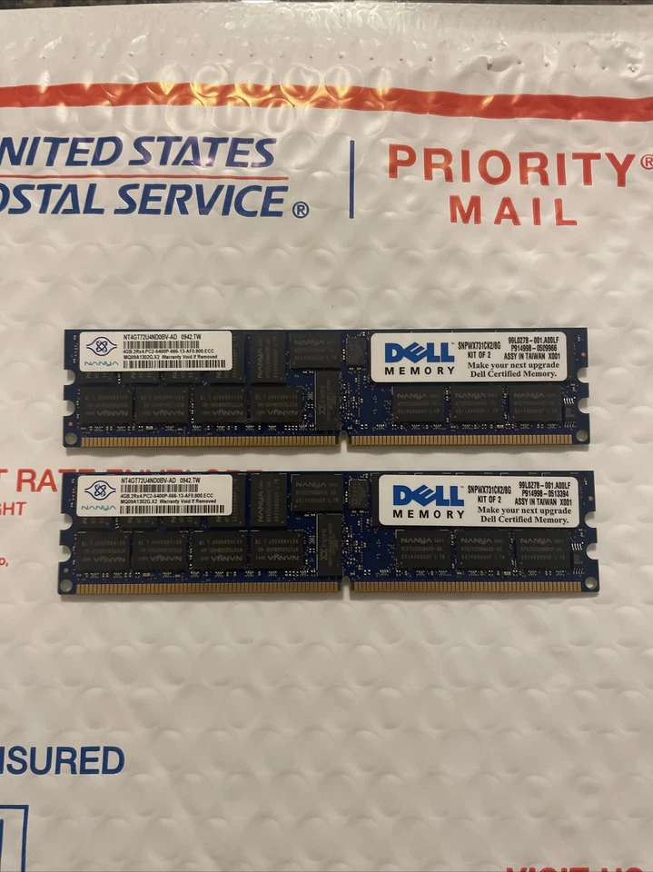 2x NANYA NT4GT72U4ND0BV-AD 4GB PC2 6400P 2RX4 Dimm WX73 Server Memory - Image 1 of 1
