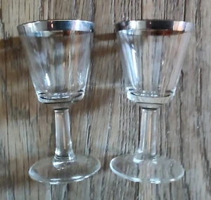 MCM Set of (2) Vintage Silver Rimmed Liquor Cordial Glasses 3.5” Made in France - Picture 1 of 3