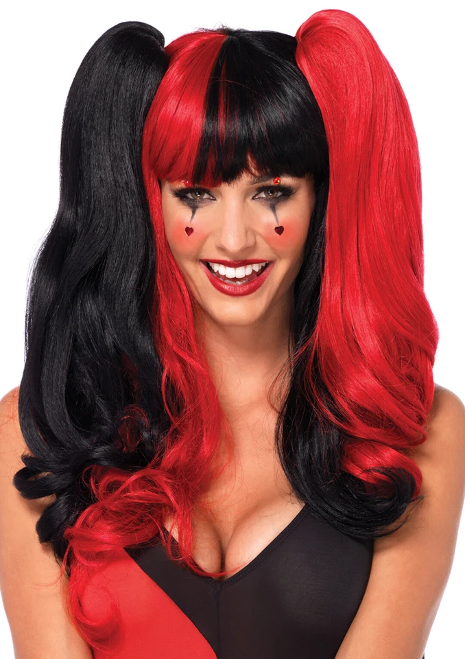 Leg Avenue 2 in 1 Red/black Wig With Clip-on Ponytails Harlequin Costume Cosplay