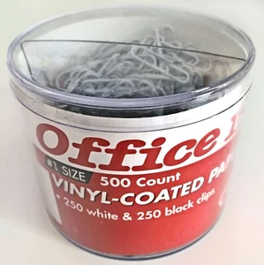 470 Paper Clips 1-1/4" Black & White Vinyl Coated with Dispenser - Open Box - Picture 1 of 3