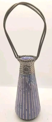 Jarrón colgante de pared púrpura superpuesto plateado tejido canasta Awaji Meiji japonés RARO Foto 1 de 4