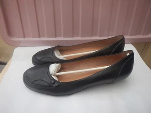 CLARKS BLACK LEATHER SML WEDGE HEELS SIZE 8 D E NEW - Picture 1 of 5