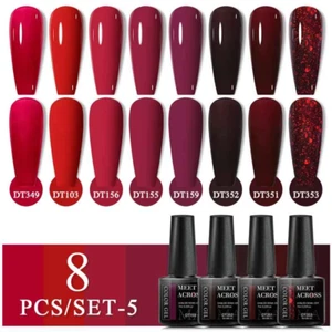 MEET ACROSS 8Pcs/Set Glitter Gel Nail Polish Semi Permanent Soak Off UV Gel - Picture 1 of 6