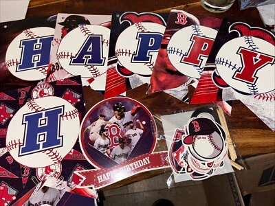 BOSTON RED SOX MLB  PARTY PACKAGE Favors -Bday Banner LOOT BAGS w/ Stickers - Image 1 of 4