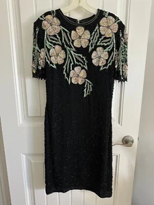 Vintage 80er Jahre SCALA Pailletten Perlen SEIDENKLEID Medium - Bild 1 von 11