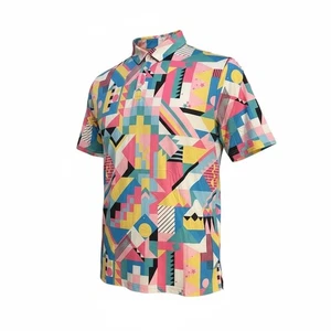 Mens XL Performance Polo Shirt Abstract Geometric Print Short Sleeve 90s AOP - Picture 1 of 9