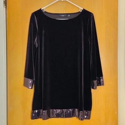 Susan Graver Sz S Royal Purple Velvet Tunic Embellished Sequins Whimsigoth Party - Image 1 of 4