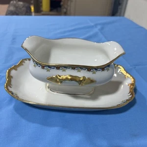Limoges Vignaud Gravy Boat The Meuse Red Yellow Blue Gold 1911-1920 - Picture 1 of 8
