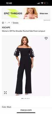 Xscape Women's Black Floral Applique-Sleeve Jumpsuit Petite Size 4P - Image 1 of 4