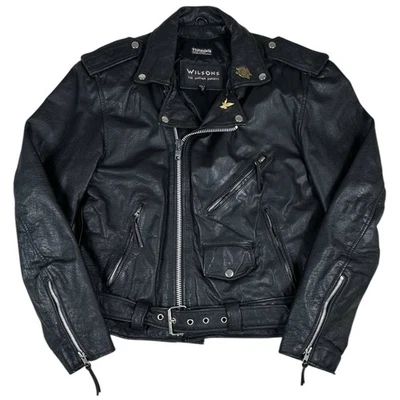 Vintage Wilsons Leather Motorcycle Jacket Mens Medium Thinsulate w/ Harley Patch - Image 1 of 4