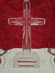 24% Lead Crystal Imperial Estate Cross Etched Religious Holy Poland 8 1/2" Gift - Picture 1 of 10