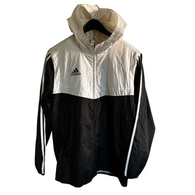 Jaqueta corta-vento Adidas masculina preta branca com capuz tamanho M - Imagem 1 de 4