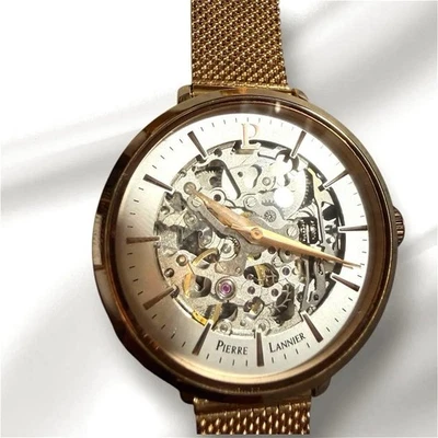 Pierre Lannier Reloj Automático Esqueleto Dorado Dama Malla Banda Caja Usado Foto 1 de 4