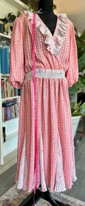 80s Vintage Assorti by Susan Freis Pink & White Ruffle Bodice Dress L - Picture 1 of 13