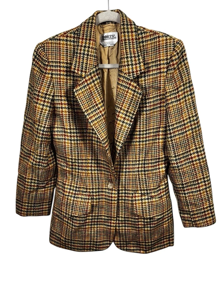 Blazer De Colección Ports International Mujer Talla 8 100% Lana Cuadros Pata de Gallo Hong Kong Foto 1 de 4