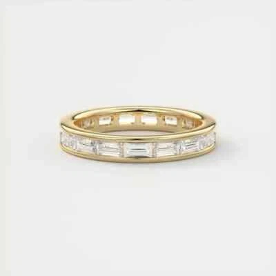 2Ct Baguette Cut VVS1 Moissanite Full Eternity Band Ring 14K Yellow Gold Plated - Image 1 of 4