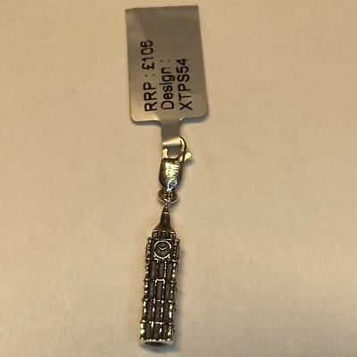 Big Ben Clock Charm, Travel Milano Italy Sterling Silver Charms Green Tourmaline - Image 1 of 4