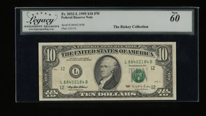DBR 1995 $10 San Francisco Fr. 2032-L Legacy New-60 Serial L88402184B - Picture 1 of 2