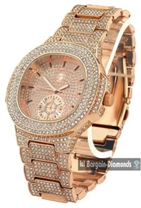 Mens 50mm Boyfriend Rose Gold tone Ice Out CZ Clubbing Watch/Case/Dial/8" Wrist - Picture 1 of 19