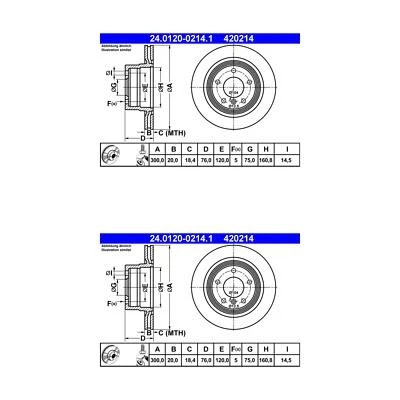 Rotores de freno de disco trasero BMW 128i ATE/Premium One (2) 420214 34216855005 Foto 1 de 2