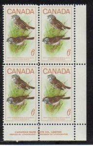 1969 Canada SC# 496 LR White Throated Sparrow Plate Block M-NH Lot # 2204d - Picture 1 of 1