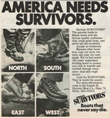 1978 Vintage Print Ad America Needs Survivors Herman Boots that never say die Foto 1 de 2
