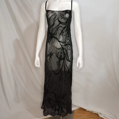 Victoria's Secret Slip Silk Blend Nightgown Dress Black Large Sheer Burnout - Image 1 of 4