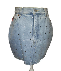 Denim Skirt by D'Mode Classix Size 11/12 Rhinestone Front Button Down Back Short - Picture 1 of 21