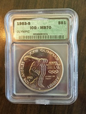 1983-S Olympics Discus Thrower $1 ICG MS70 Silver Dollar - VERY RARE!! - Image 1 of 2