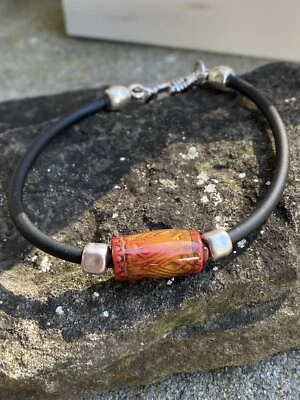 Mens Bead Bracelet Color Changing Beaded Black Rubber Bracelet w/Sterling Silver - Image 1 of 4